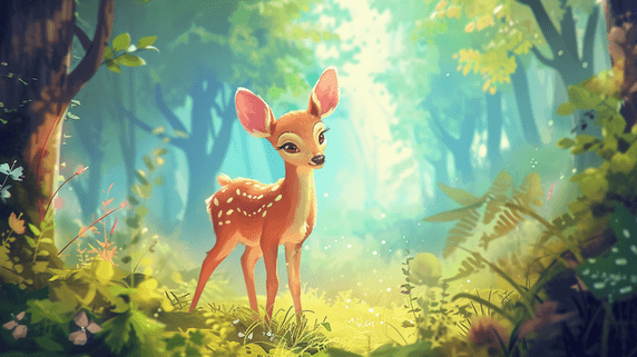 创意唯美春天童话春季森林里彩色小鹿的插画5