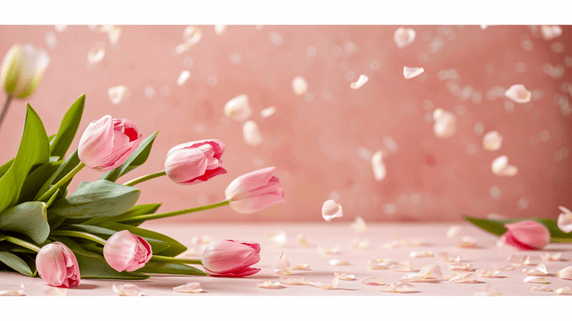 创意春天母亲节粉色鲜花郁金香主题背景15