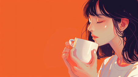 创意喝奶茶咖啡的女性插画16