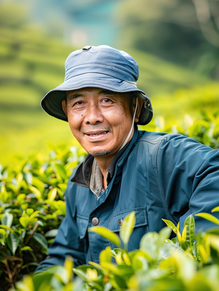 创意茶园的园丁人物农民在采茶图片