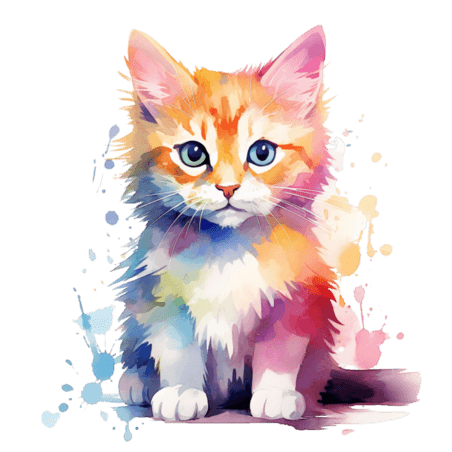 创意卡通五彩小猫元素水彩动物免抠图案