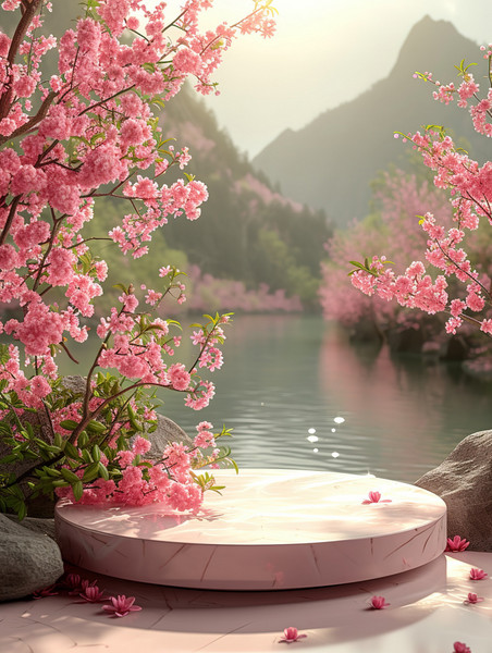 创意樱花季植物春天温暖阳光桃花电商展台图片