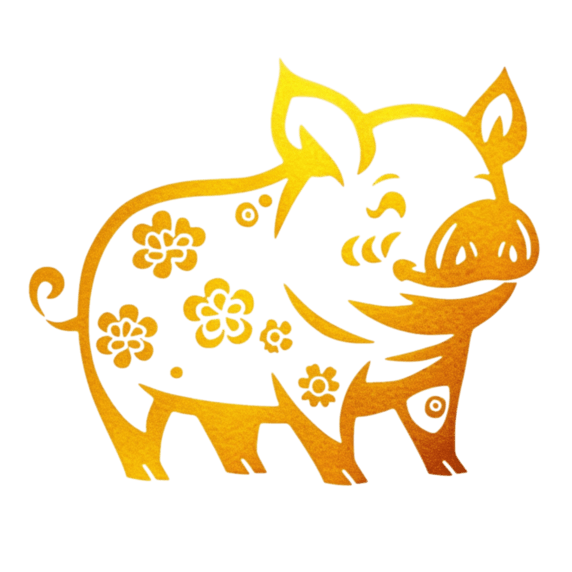 创意中国传统文化金箔剪纸风十二生肖猪设计