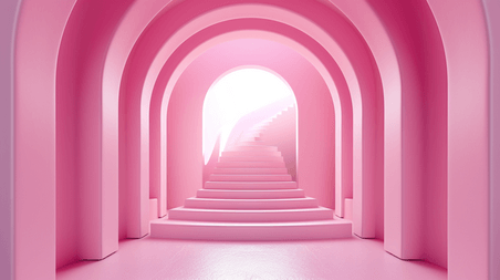 创意粉色妇女节女神节女王节拱形门楼梯背景14