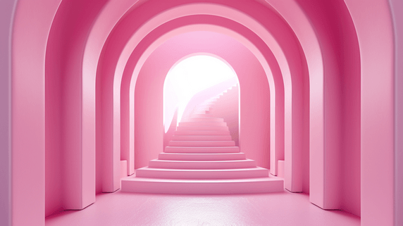 创意粉色妇女节女神节女王节拱形门楼梯背景14