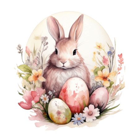 创意AICG可爱兔子复活节水彩元素免抠图案