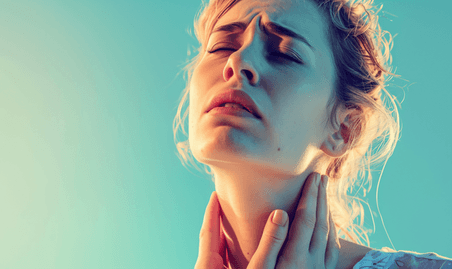 创意喉咙痛的女士医疗健康疾病甲状腺生病