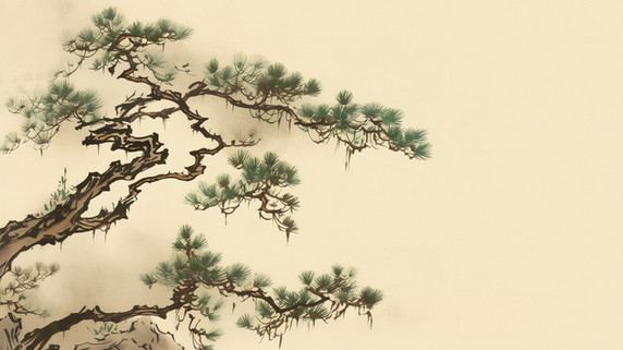 创意松树迎客松中国风水墨古代绘画插画素材