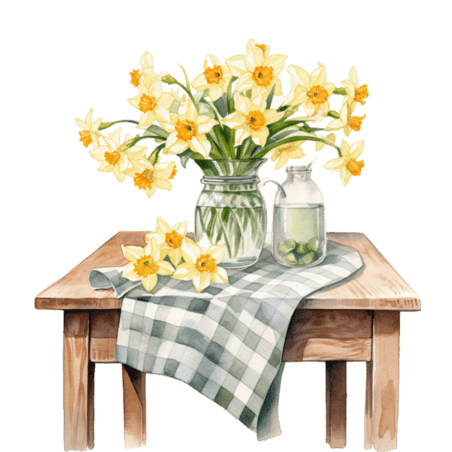 创意ai绘画花朵桌子元素水彩花卉植物水仙花免抠图案