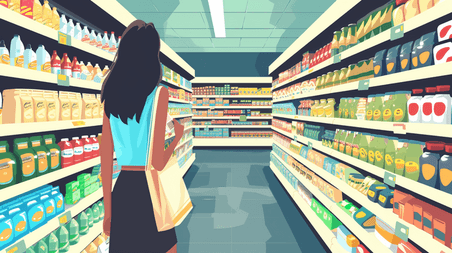 创意逛超市的人物背影插画8