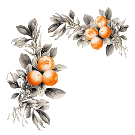 创意艺术树枝水果元素素描橘子柿子边框免抠图案