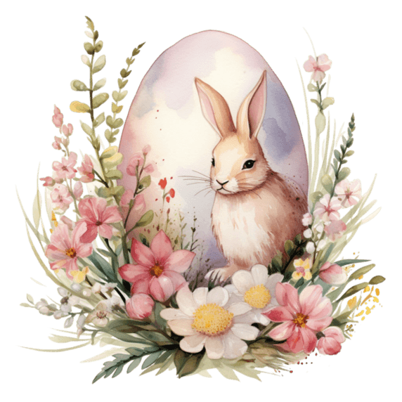创意ai艺术可爱复活节水彩兔子元素免抠图案