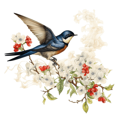 创意数字艺术春天喜鹊燕子花朵小鸟元素免抠图案