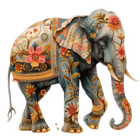 创意大象动物印度风手绘免抠元素插画