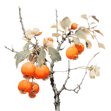 柿子石榴水果创意装饰水果树木元素免抠图案