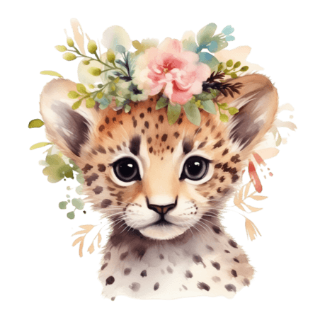 创意水彩动物艺术可爱花豹元素免抠图案