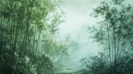 清明中国风竹林春季大自然森林里竹子风景风光的插画19