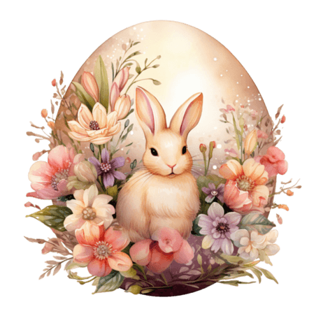 创意简洁可爱兔子元素免抠图案复活节水彩
