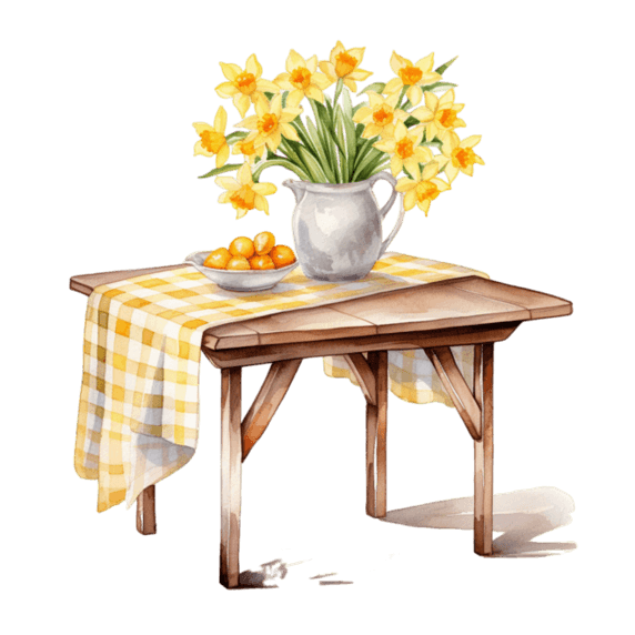 创意艺术花朵桌子元素水仙花免抠图案水彩花卉植物温馨