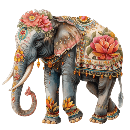 印度风大象动物手绘免抠插画元素