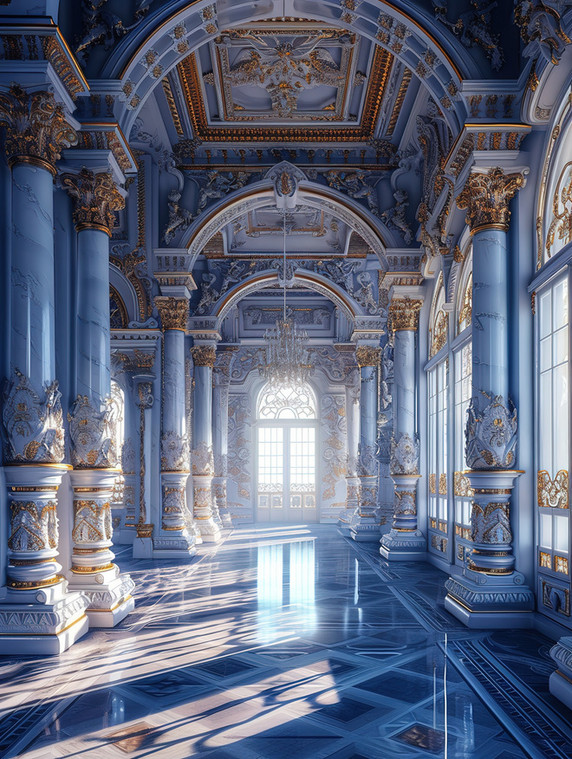 创意华丽欧式宫殿内部插画素材