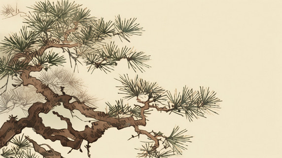 中国风水墨创意松树迎客松古代绘画矢量插画