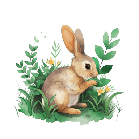 创意春天植物小兔卡通免抠元素手绘