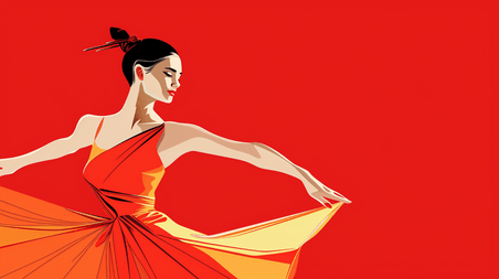 创意跳舞的小姑娘妇女节舞蹈红色背景插画9