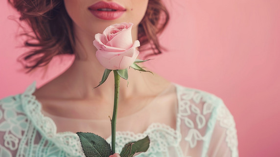 创意母亲节简约玫瑰花美丽女性手拿花朵的摄影1图片