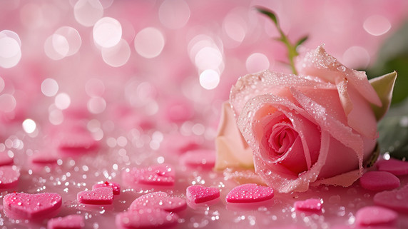 创意情人节妇女节浪漫唯美粉红色玫瑰花朵闪光背景