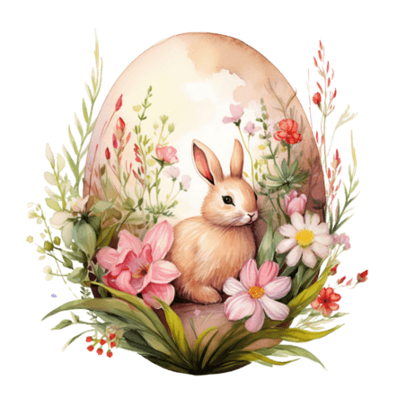 创意质感复活节水彩可爱兔子元素免抠图案