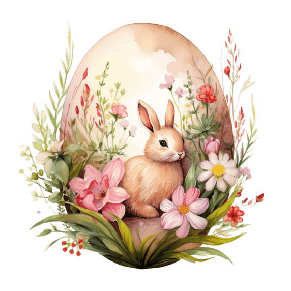 创意质感复活节水彩可爱兔子元素免抠图案