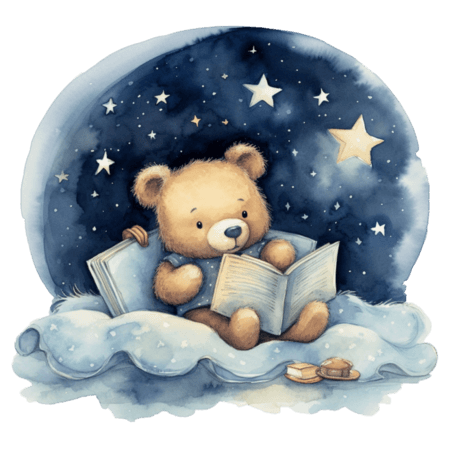 创意数字艺术看书小熊动物夜晚童话元素免抠图案