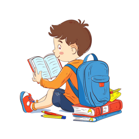 创意可爱男孩背着书包学习元素