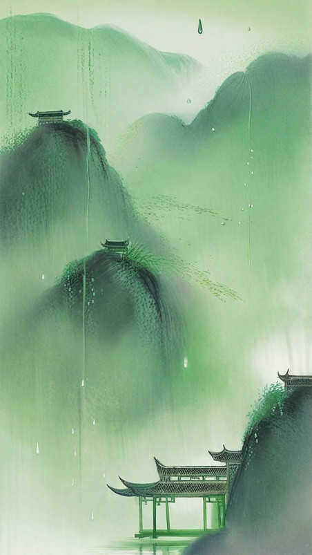 中国风创意国风青绿色水墨清明节山水背景5