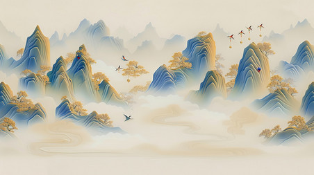 创意中国风山脉鎏金抽象画