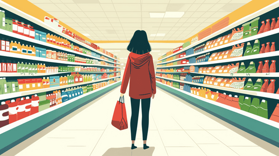创意逛超市的人物背影插画21