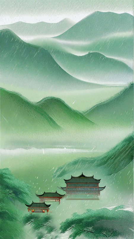 创意清明节中国风国风青绿色水墨清明节山水背景1