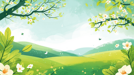 创意春天森林花园简约户外风景风光的插画16