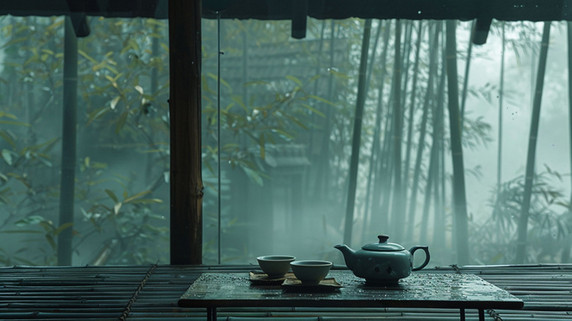 创意中国风简约优雅竹林茶水立体描绘摄影照片