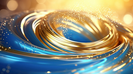 创意抽象商务螺旋金色蓝色漩涡色水波旋转线条背景