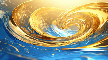 商务科技金色蓝色水波旋转抽象螺旋金色蓝色漩涡抽象背景19