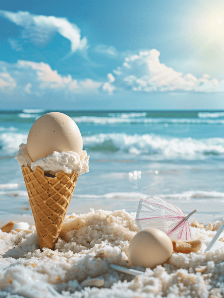 创意夏天沙滩冰激凌大海蛋筒暑假