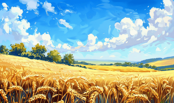 创意蓝天下的田园风光农村麦子农业农田麦穗
