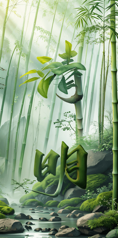 创意清明绿色中国风竹林插画背景3