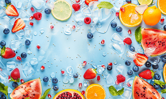 创意夏季夏天冰块水果生鲜清凉饮食素材