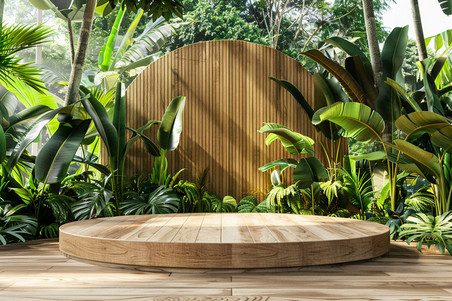 创意春天植物电商森林原木展台合成创意素材背景