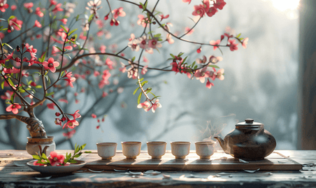 创意中国传统茶道春天绿色植物叶子茶叶春茶茶艺