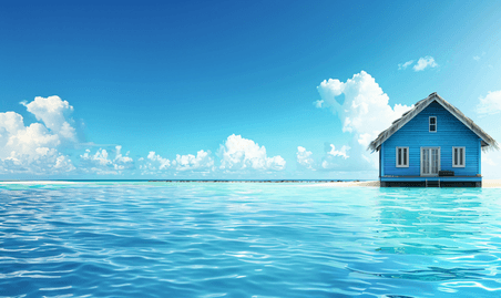 创意蓝色水屋纯净马尔代夫蜜月大海旅游旅行度假