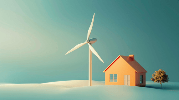 创意清新3D立体环保风车新能源唯美立体房屋